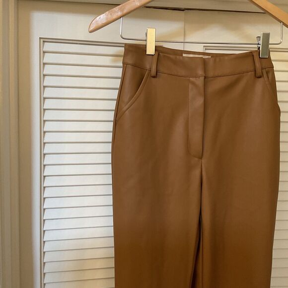 Meshki Tan/Camel Faux Leather High Waist Pants, Size XS - Picture 3 of 11